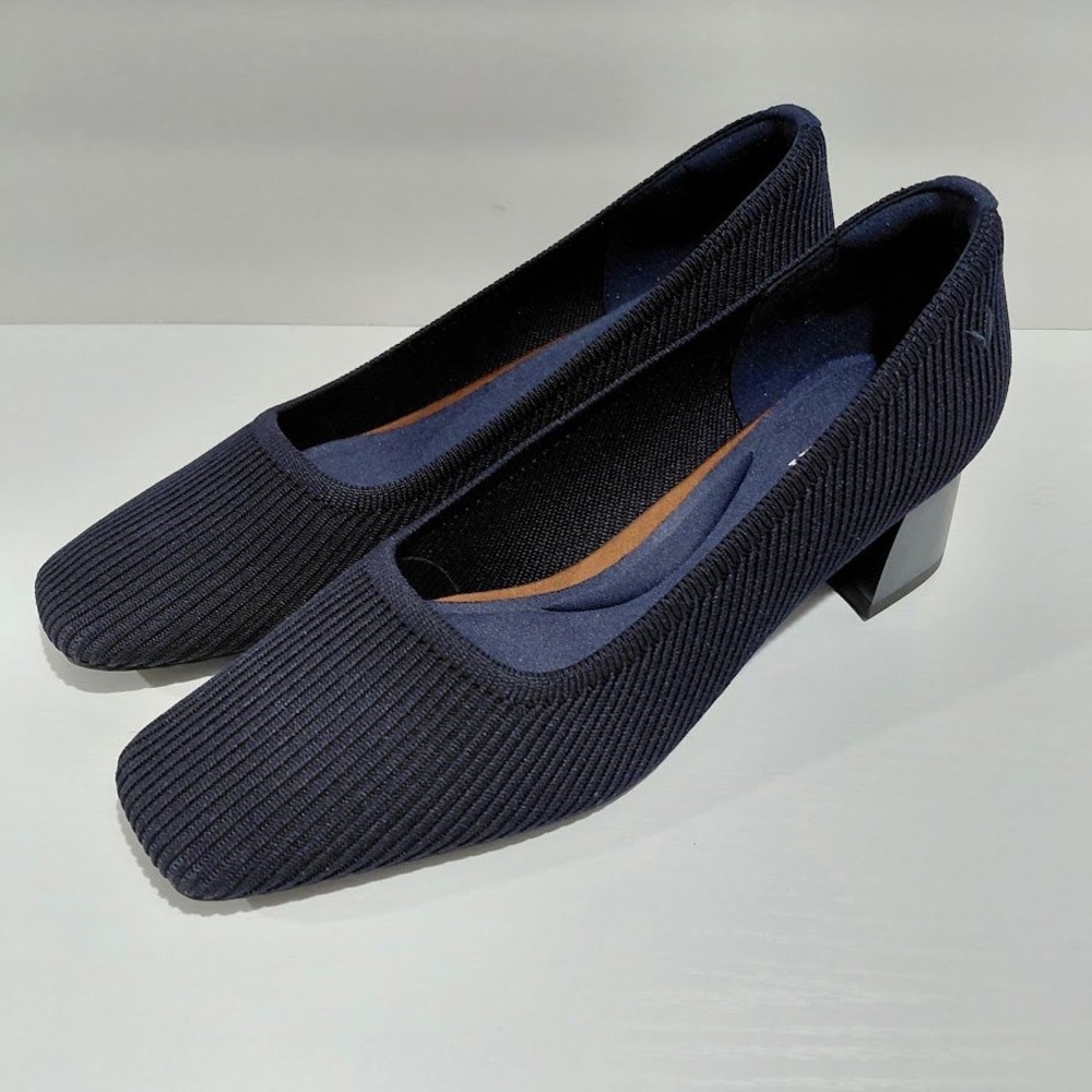 Vivaia Melody 2.0 Navy Blue Ribbed Knit Square Toe Block Heel Pumps Size 39 - Picture 2 of 11